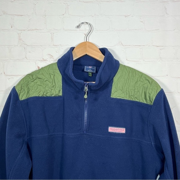 Vineyard Vines Fleece Quarter Zip Pullover Jacket Mens Large Blue Green - Picture 2 of 13